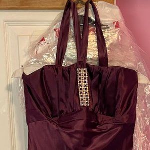 Burgandy halter dress with lace up/corset back